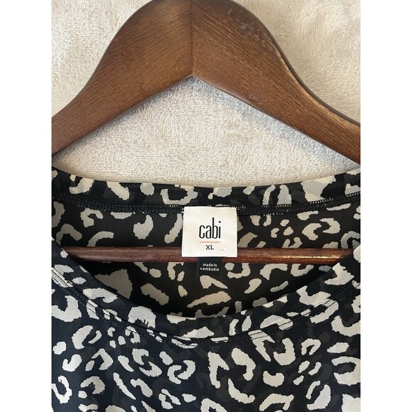 CAbi Top Women's XL Mesh Black Leopard Animal Print Double Lined Blouse - Picture 4 of 6